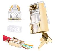 Everest Media Solutions RJ45 Cat7 & Cat6A Pass Through Connectors - 30 Pcs, 50UM Gold Plated Shielded FTP/STP External Ground for 23 AWG Network Cable