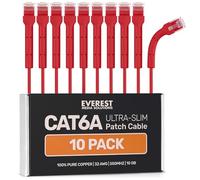 Everest Ultra Slim Cat6a Ethernet Patch Cables 2ft (10-Pack) Red - 10GB Cat 6a Patch Cable - Bendable, Flexible & Thin Ethernet Cable - Space Saving 32AWG 550MHZ Cat6a Cables - 100% Copper Wires