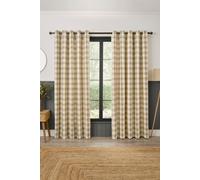 Curtina Everett Eyelet Curtains, Living Room, 168 x 137 cm, Natural, 100% Recycled Polyester, Light Filtering, Jacquard Woven, Checkered Pattern