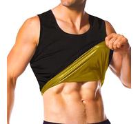 Everfion Sauna Vest for Men Waist Trainer,Sleeveless Sauna Suit Weight Loss,Sauna Shirt Compression Tank Top (Gold Inner, S/M)