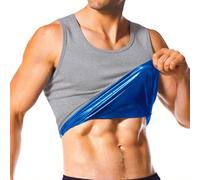 Everfion Sleeveless Sauna Suit for Men Sauna Shirt Compression Sweat Sauna Vest Workout Tank Top, Grey(blue Inner), Small/Medium
