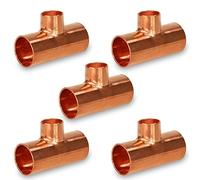 Everflow Supplies CCRT0344-5 Pack of 5 Reducing Tee Copper Fittings with Sweat Ends, 3/4 X 3/4 X 1/2