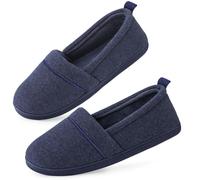 EverFoams Ladies' Memory Foam Comfort Cotton Knit House Shoes Light Weight Terry Cloth Loafer Slippers with Anti-Skid Rubber Sole, Navy Blue, 4 UK