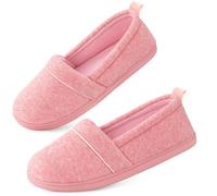 EverFoams Ladies' Memory Foam Comfort Cotton Knit House Shoes Light Weight Terry Cloth Loafer Slippers with Anti-Skid Rubber Sole, Pink, 5 UK