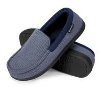EverFoams Men's Comfort Memory Foam Moccasin Slippers Breathable Terry Cloth House Shoes with Anti-Skid Rubber Sole Blue 12 UK