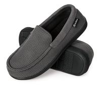 EverFoams Men's Comfort Memory Foam Moccasin Slippers Breathable Terry Cloth House Shoes with Anti-Skid Rubber Sole Light Grey 7 UK