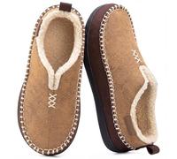 EverFoams Men's Micro Suede Memory Foam Moccasin Slippers with Fuzzy Sherpa Lining and Anti-skid Sole Tan Size 7 UK