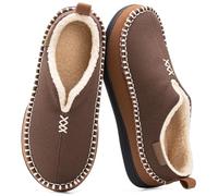 EverFoams Men's Micro Suede Memory Foam Moccasin Slippers with Fuzzy Sherpa Lining and Anti-skid Sole Coffee Size 12 UK