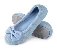 EverFoams Women's Ballerina Slippers Lightweight Comfy Memory Foam House Shoes with Stretchable Heel Design, Blue, 5/6 UK