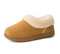EverFoams Women's Cosy Warm Slippers Fluffy Faux Fur Microsuede Memory Foam Indoor Outdoor Closed-back Tan, 5-6 UK