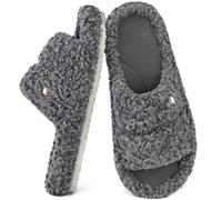 EverFoams Women's Fashionable Open-toe Slippers with Cosy Fuzzy Plush Non-Slip Sole for Indoor Outdoor Bedroom Home Ash Grey,3-4 UK