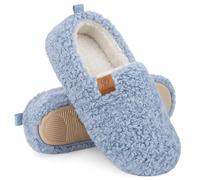 EverFoams Women's Fuzzy Full Slippers Soft Comfy Faux Shearling Memory Foam Indoor House Shoes, Light Blue, 3-4 UK