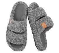 EverFoams Womens Fuzzy Open-toe Slippers House Shoes Cool Grey,5-6 UK