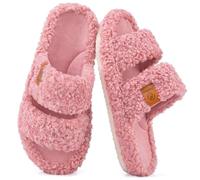 EverFoams Womens Fuzzy Open-toe Slippers House Shoes Dusty Rose,7-8 UK
