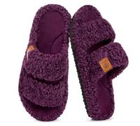 EverFoams Womens Fuzzy Open-toe Slippers House Shoes Plum Violet,7-8 UK