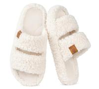 EverFoams Womens Fuzzy Open-toe Slippers House Shoes Vanilla Ice,5-6 UK