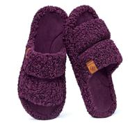 EverFoams Womens Fuzzy Open-toe Slippers Soft Comfy Memory Foam Indoor House Shoes Plum Violet,5-6 UK