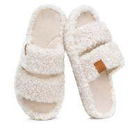 EverFoams Womens Fuzzy Open-toe Slippers Soft Comfy Memory Foam Indoor House Shoes Vanilla Ice,3-4 UK