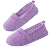 EverFoams Womens' Memory Foam Comfort Knit House Shoes Light Weight Terry Cloth Loafer Slippers with Anti-Skid Rubber Sole Purple 7 UK