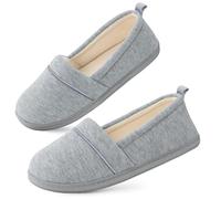 EverFoams Womens' Memory Foam Comfort Knit House Shoes Light Weight Terry Cloth Loafer Slippers with Anti-Skid Rubber Sole Light Grey 7 UK