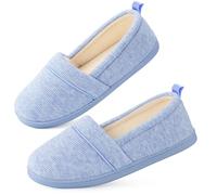 EverFoams Women's Memory Foam Comfort Knit House Shoes Light Weight Terry Cloth Loafer Slippers with Anti-Skid Rubber SoleBlue, 5 UK