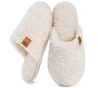 EverFoams Women's Slippers Cosy Fuzzy Faux Alpine Shearling House Shoes Ladies' Memory Foam Slip-ons with Lightweight Non-slip Sole Cream White, 3-4 UK