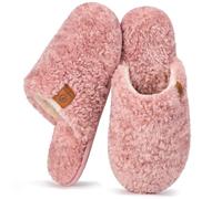 EverFoams Women's Slippers Cosy Fuzzy Faux Alpine Shearling House Shoes Ladies' Memory Foam Slip-ons with Lightweight Non-slip Sole Pink, 7-8 UK