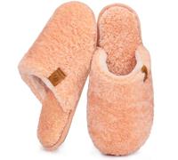 EverFoams Women's Slippers Cosy Fuzzy Faux Alpine Shearling House Shoes Ladies' Memory Foam Slip-ons with Lightweight Non-slip Sole Peach, 5-6 UK