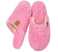 EverFoams Women's Slippers Cosy Fuzzy Faux Alpine Shearling House Shoes Ladies' Memory Foam Slip-ons with Lightweight Non-slip Sole Hot Pink, 5-6 UK