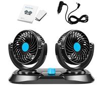 EVERGD 12V Dual Head Car Air Fan 360° Rotating Adjustable 2 Speed Quiet Auto Cooling Air Fan - Black