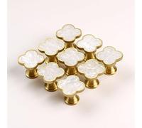 EVERGD 27mm Pure Copper Handle Shell Brass Gold Wardrobe Kitchen Cabinet Door Knobs Drawer Cupboard Hardware Pull Handle Clothes Coat Hook Modern Simple (9, Four-Leaf-Pear White)