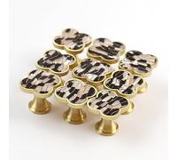 EVERGD 27mm Pure Copper Handle Shell Brass Gold Wardrobe Kitchen Cabinet Door Knobs Drawer Cupboard Hardware Pull Handle Clothes Coat Hook Modern Simple (9, Four-Leaf-Amber&Black)