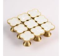 EVERGD 27mm Pure Copper Handle Shell Brass Gold Wardrobe Kitchen Cabinet Door Knobs Drawer Cupboard Hardware Pull Handle Clothes Coat Hook Modern Simple (9, Four-Leaf-Pearl Rainbow)