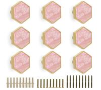 EVERGD 27mm Pure Copper Handle Shell Brass Gold Wardrobe Kitchen Cabinet Door Knobs Drawer Cupboard Hardware Pull Handle Clothes Coat Hook Modern Simple (9, Hexagon-Pink 25mm)