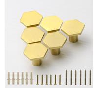EVERGD 27mm Pure Copper Handle Shell Brass Gold Wardrobe Kitchen Cabinet Door Knobs Drawer Cupboard Hardware Pull Handle Clothes Coat Hook Modern Simple (6, Hexagon-Gold（25mm）)