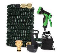 EVERGD 3 Layers Latex Durable 3750D Upgraded Expandable Garden Hose Pipe with Brass Connector 10 Function High-Pressure Water Spray Nozzle (25FT)