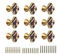 EVERGD 6/9pcs 28mm Four-Leaf Brass Gold Clover Knobs Cabinet Door Knobs Drawer Pulls with Screws, Handle Brushed Brass Dresser Drawer Pulls Handles Coat Hook Single Hole (Amber&Black, 9)