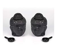 EVERGD Buddha Head Wax Melt Candle Oil Burners with Tealight Spoon Essential Oil Burner Aromatherapy for Yoga Spa Home Office Decorative Gift (Black, 2)
