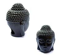 EVERGD Ceramic Buddha Head Statue Hollow Aromatherapy Furnace Oil Burner for Yoga or Meditation Room 5.9X3.93(IN) (Black)