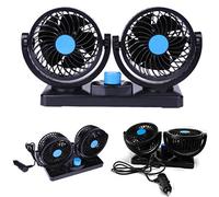 EVERGD Electric Car Vehicle Fan 12V 2-Speed 360° Rotating Adjustable Dual Head Auto Cooling Air Fan for Rear Seat Passenger/Baby/Pets