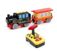 EVERGD Electric Remote Control Locomotive Battery Powered Toy Steam Train Railway Learning Educational Motorized Toy Train for Wooden Track