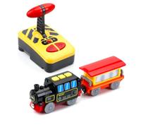 EVERGD Electric Train Set for Kids, Magnetic Martin Battery Powered Powerful Engine Locomotive Train Set Educational RC Train Model for Wooden Track (Black-Remote Control)