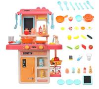 EVERGD Kitchen Cooking Play Set Cookware Playset Role Playing Toy Game with Light and Sound Features Gifts for Children Kids (Pink-42 Accessories)