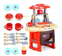 EVERGD Kitchen Playset Role Playing Game Small Kitchen Toy Play Set with Light and Sound 24 Accessories Included Best Gift for Boys Girls (Red-24 Accessories)