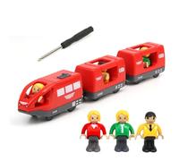 EVERGD Locomotive Battery Powered Toy Train with Figures & two passenger trains Railway Learning Educational Toys Train Sets for Ages 3+ (Red)