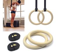 EVERGD Pair of Wooden Gymnastic Olympic Gym Adjustable Rings Hoops For Crossfit Strength Workout Training Pull Ups