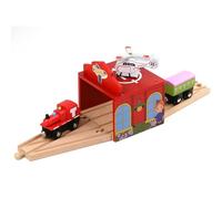 EVERGD Wooden Airport Parking Garage with Toy Helicopter Train Track Toy Wooden Train Track Expansion Scene accessories Wooden Role Play Toys for All Major Brand Toy Trains
