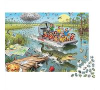 Everglades Airboat Alligator Anarchy Wooden Jigsaw Puzzle Waterproof 1000 Piece Puzzles for Adults Colourful Home Decoration
