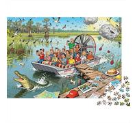 Everglades Airboat Alligator Anarchy Wooden Jigsaw Puzzle Waterproof 1000 Piece Puzzles for Adults Impossible Educational Games