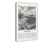 Everglades National Park Black And White, Florida City Map Travel Landscape Canvas Wall Art Posters And Prints Room Aesthetic Bedroom Office Decor 12x18inch(30x45cm)